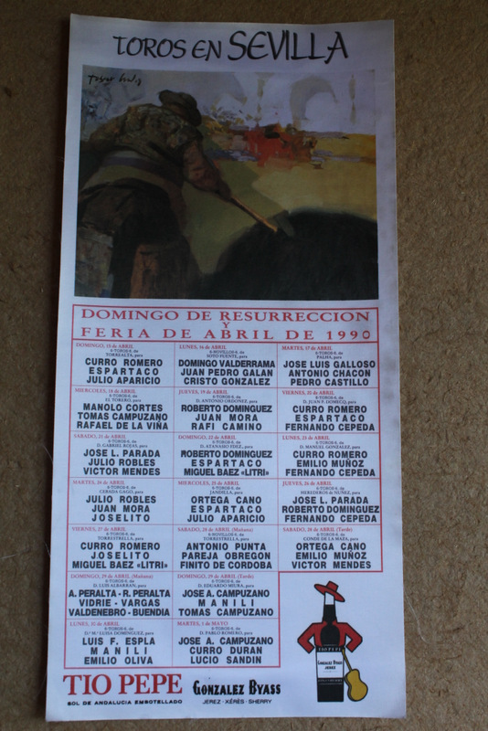 Cartel de toros de Sevilla. Domingo de Resurrección y Feria de Abril 1990. 15 de abril al 1 de mayo.