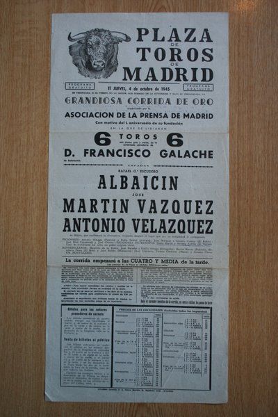 Cartel de toros de Madrid. 1945.