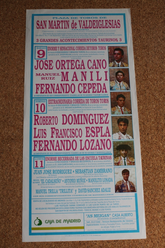 Cartel de toros de San Martín de Valdeiglesias. 9, 10 y 11 de septiembre de 1989.