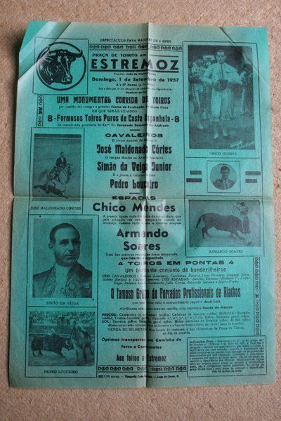 Cartel de toros de Estremoz. 1 de setembro de 1957.