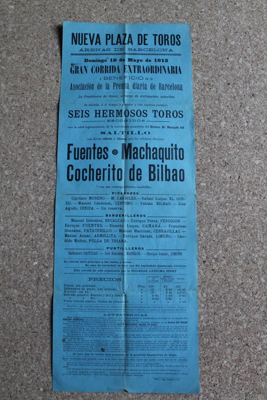 Cartel de toros de Barcelona. 19 de mayo de 1912. 