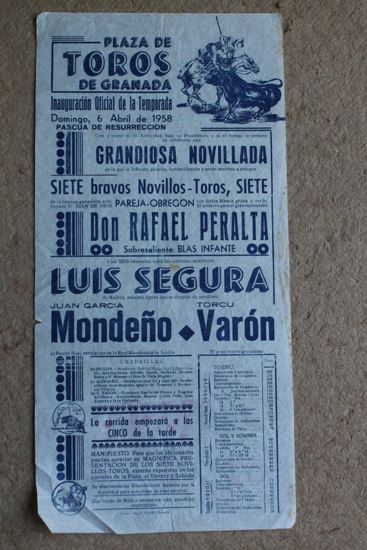 Cartel de toros de Granada. Inauguración Oficial de la Temporada. 6 de abril de 1958.