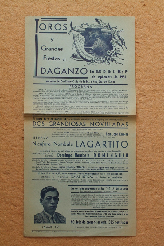 Cartel de toros de Daganzo. 15, 16, 17, 18 y 19 de septiembre de 1951.