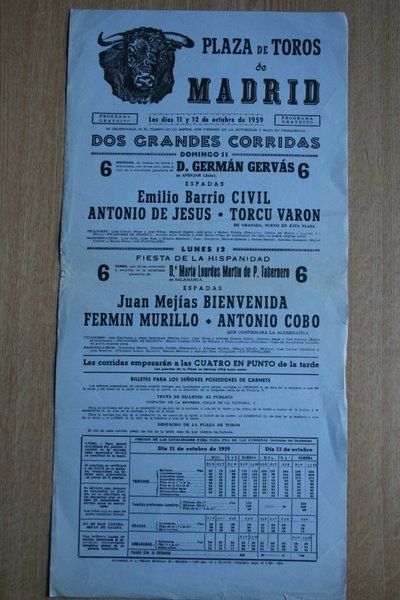 Cartel de toros de Madrid. 1959.