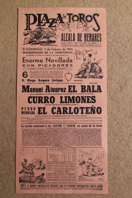 Cartel de toros de Alcalá de Henares. 7 de febrero de 1965.