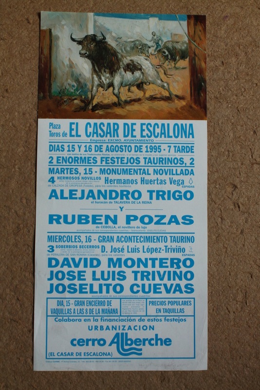 Cartel de toros de El Casar de Escalona. 15 y 16 de agosto de 1995.