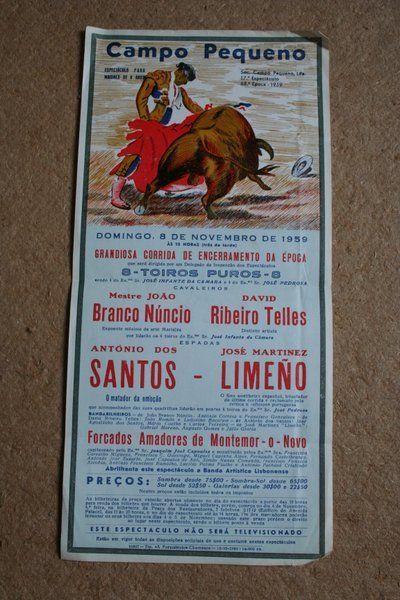 Cartel de toros de Campo Pequeño. 8 de novembro de 1959. 