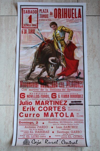 Cartel de toros de Orihuela. 1 de junio de 1991.