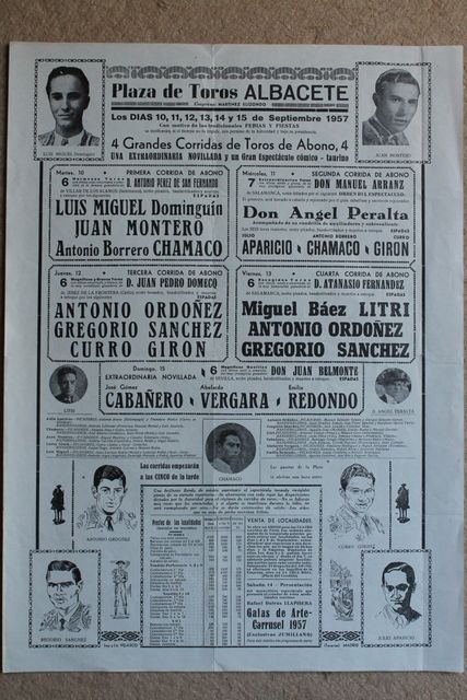 Cartel de toros de Albacete. 10, 11, 12, 13, 14 y 15 de septiembre de 1957. 