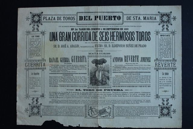 Cartel de toros del Puerto de Santa María. 4 de septiembre de 1892.