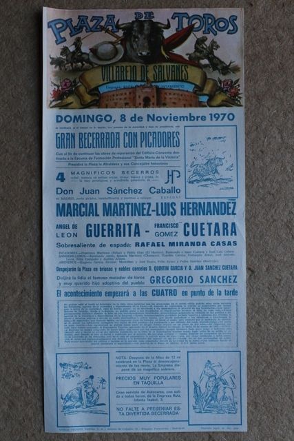 Cartel de toros de Villarejo de Salvanés. 8 de noviembre de 1970.
