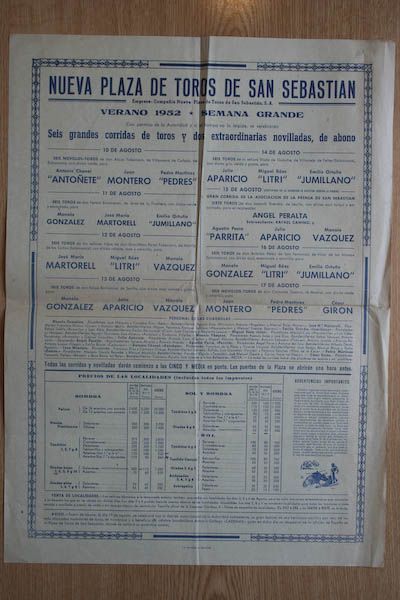 Cartel de Toros de San Sebastián.