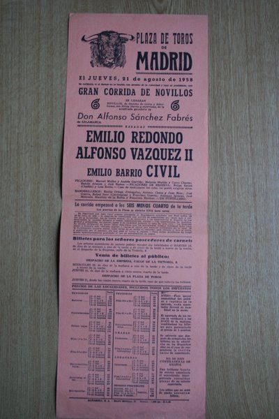 Cartel de toros de Madrid. 1958.