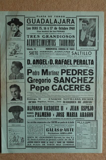 Cartel de toros de Guadalajara. 15 y 16 y 17 de octubre de 1960.