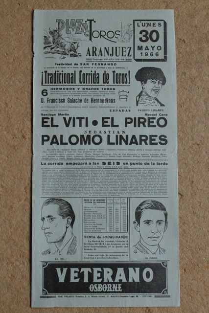 Cartel de toros de Aranjuez. 30 de mayo de 1966.
