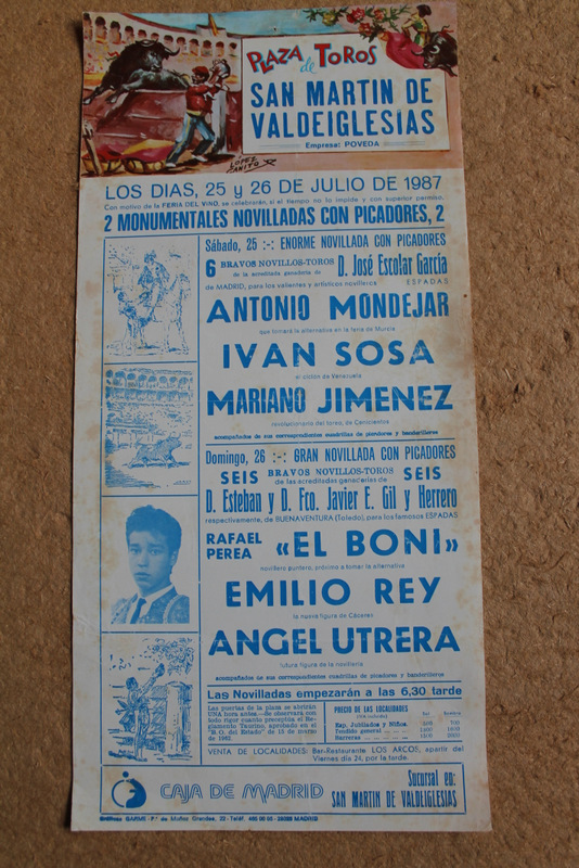 Cartel de toros de San Martín de Valdeiglesias. 25 y 26 de julio de 1987.