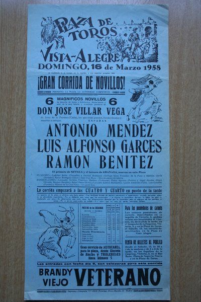 Cartel de toros de Vista-Algegre. Madrid. 1958.