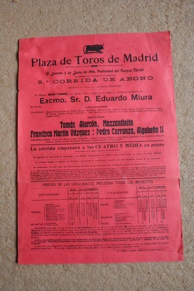 Cartel de toros de Madrid. 3 de junio de 1915. 