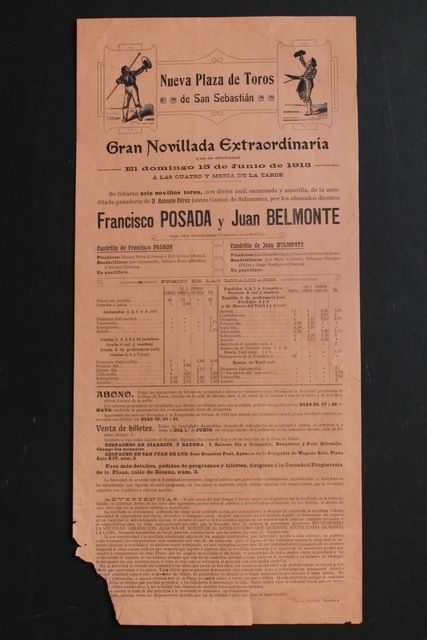 Cartel de toros de San Sebastián. 15 de junio de 1913.