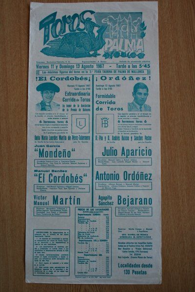 Cartel de toros de Palma de Mallorca. 1967.