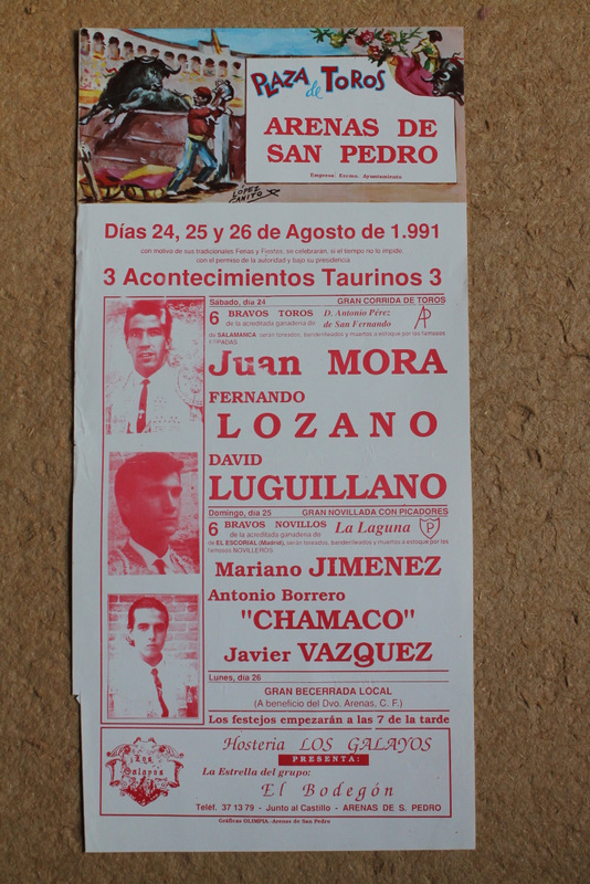 Cartel de toros de Arenas de San Pedro. 24, 25 y 26 de agosto de 1991. 