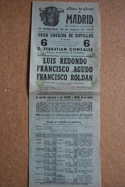 Cartel de toros de Madrid. 16 de marzo de 1947.