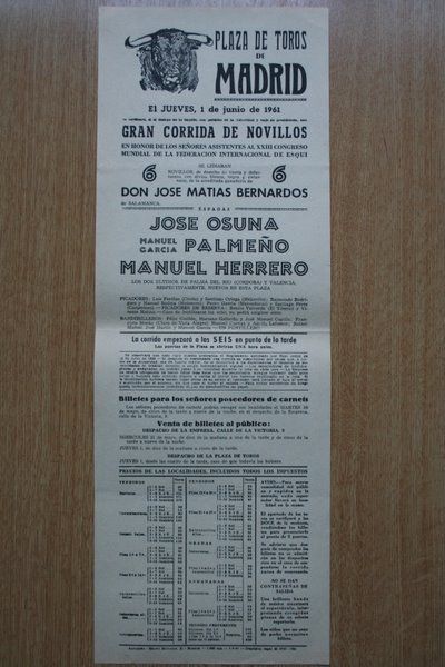 Cartel de toros de Madrid. 1961.