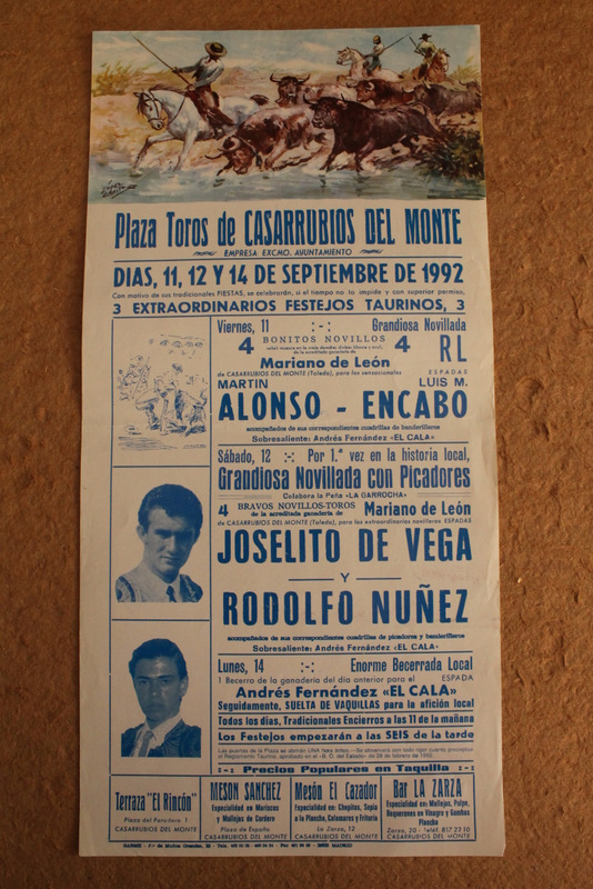 Cartel de toros de Casarrubios del Monte. 11, 12 y 14 de septiembre de 1992.