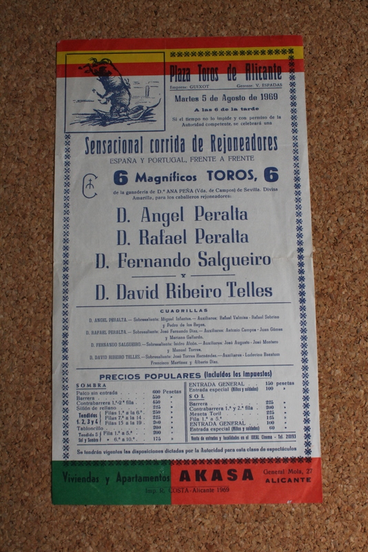 Cartel de toros de Alicante. 5 de agosto de 1969.