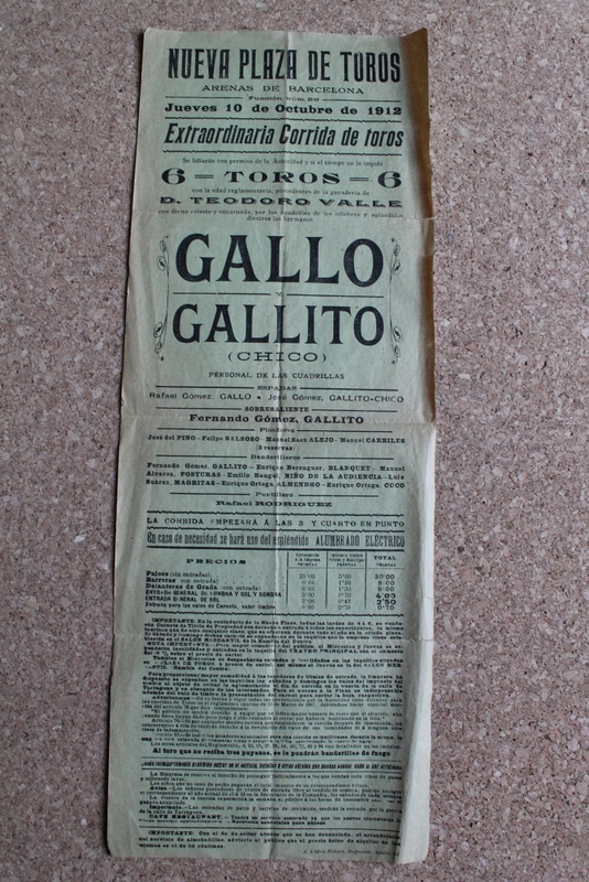Cartel de toros de Barcelona. 10 de octubre de 1912.