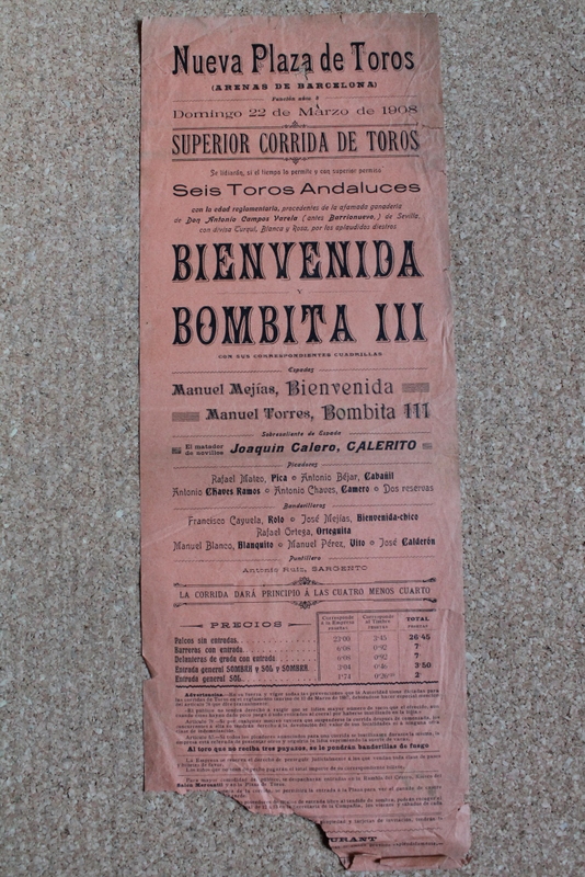 Cartel de toros de Barcelona. 22 de marzo de 1908. 