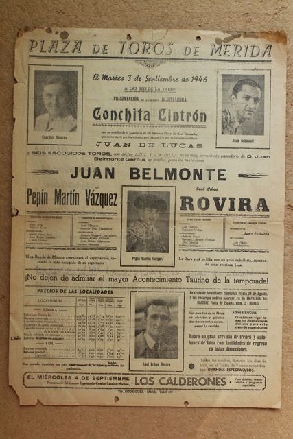 Cartel de toros de Mérida. 3 de septiembre de 1946.
