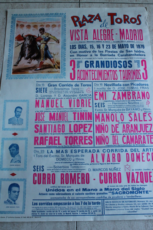 Cartel de toros de Vista-Alegre. Madrid. 15, 16 y 23 de mayo de 1976.