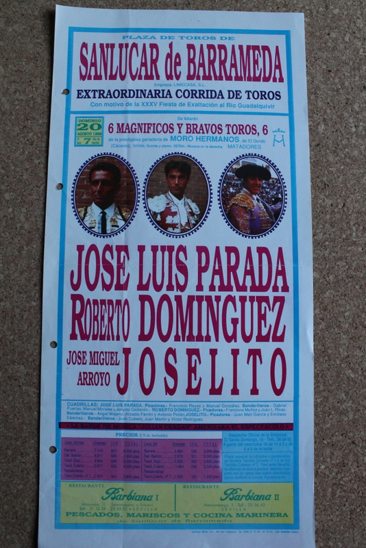 Cartel de toros de Sanlúcar de Barrameda. 20 de agosto de 1989.