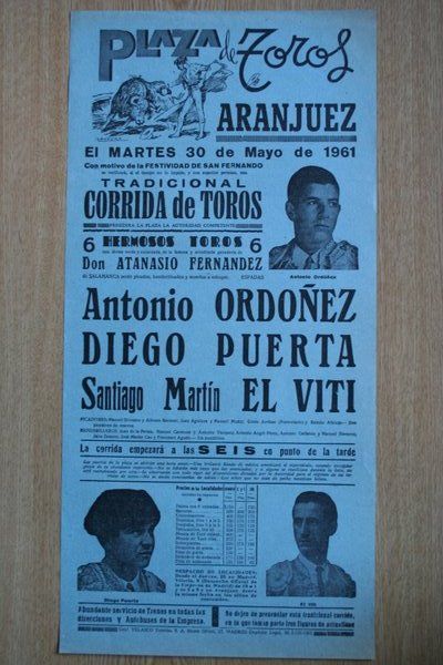 Cartel de toros de Aranjuez. 1961.