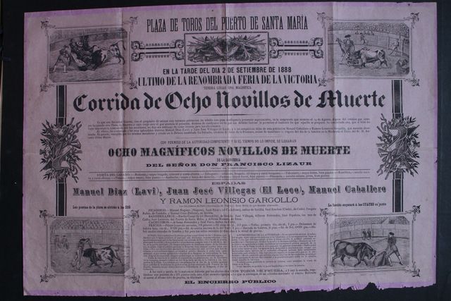 Cartel de toros del Puerto de Santa María. 2 de septiembre de 1888.