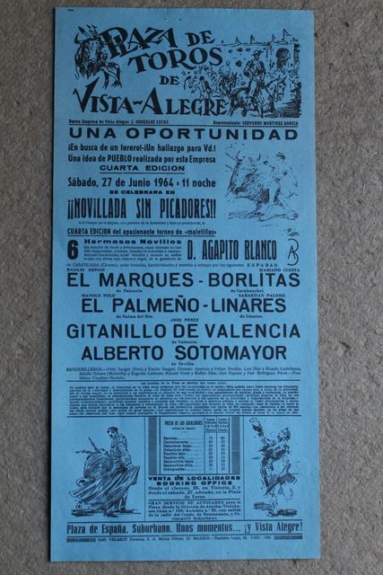 Cartel de toros de Vista-Alegre. 27 de junio de 1964.