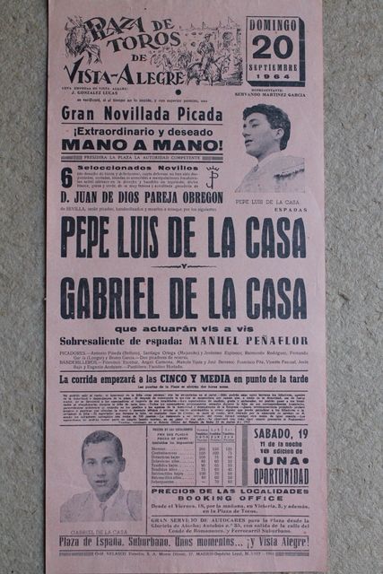 Cartel de toros de Vista-Alegre. Madrid. 20 de septiembre de 1964. 