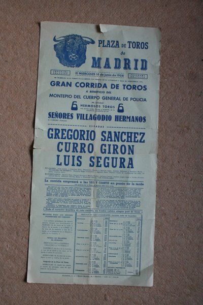 Cartel de toros de Madrid. 18 de junio de 1958.