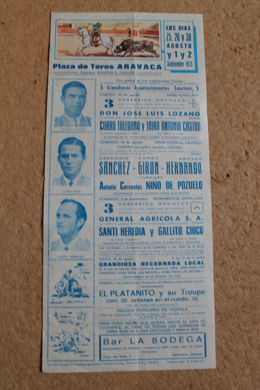 Cartel de toros de Aravaca. 25, 26 y 30 de agosto de 1973.