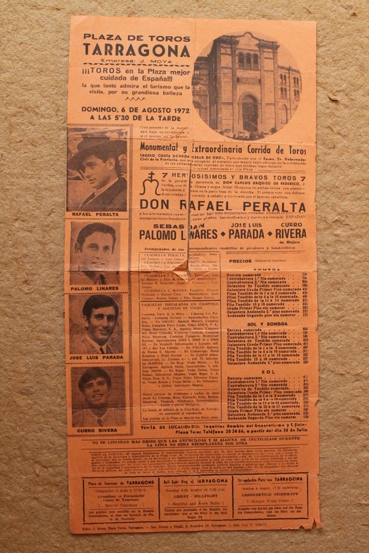 Cartel de toros de Tarragona. 6 de agosto de 1972. 