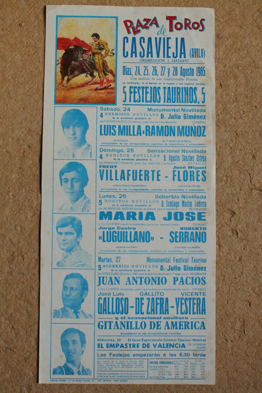 Cartel de toros de Casavieja (Ávila). 24, 25, 26, 27 y 28 de agosto de 1985.
