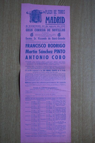 Cartel de toros de Madrid. 1959.