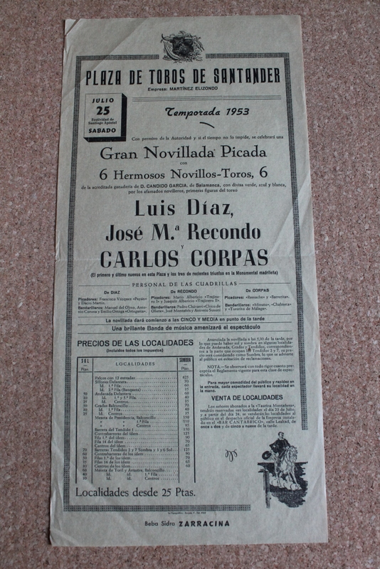Cartel de toros de Santander. 25 de julio de 1953. 