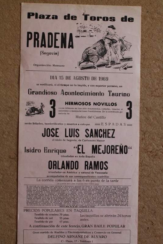 Cartel de toros de Prádena. 15 de agosto de 1969.