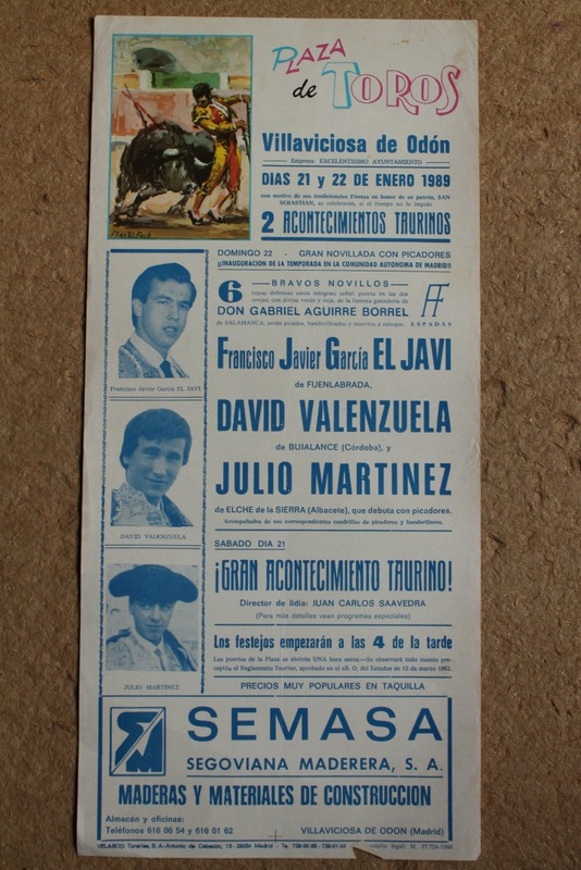 Cartel de toros de Villaviciosa de Odón. 21 y 2 de enero de 1989.
