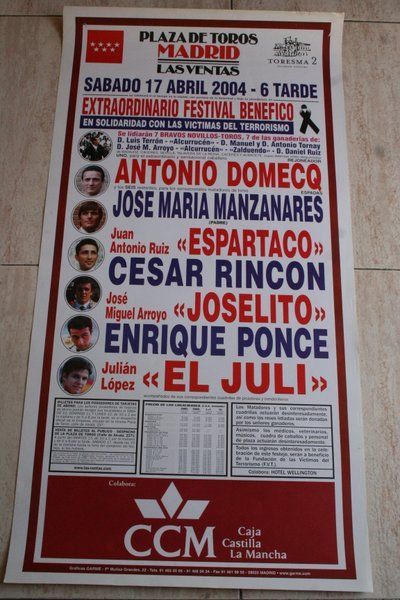 Cartel de toros de Madrid. 17 de abril de 2004.
