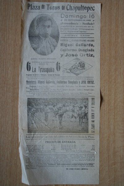 Cartel de toros de México. Chapultepec. 1923.