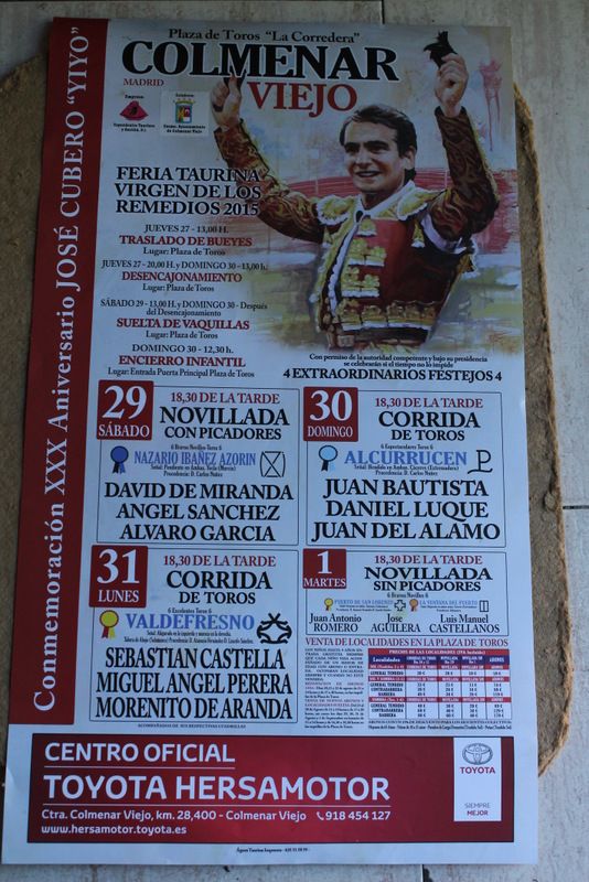Cartel de toros de Colmenar Viejo. 30 y 31 de agosto y 1 y 2 de septiembre de 1975.