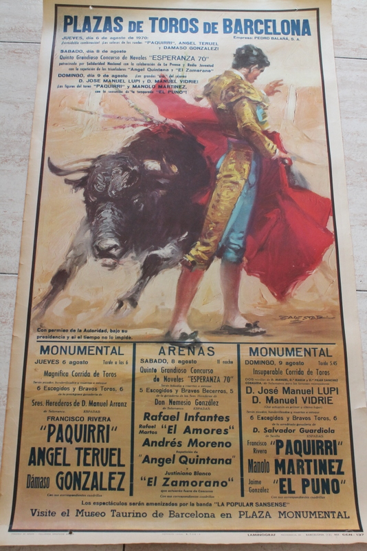 Cartel de toros de Barcelona. 6, 8 y 9 de agosto de 1970.